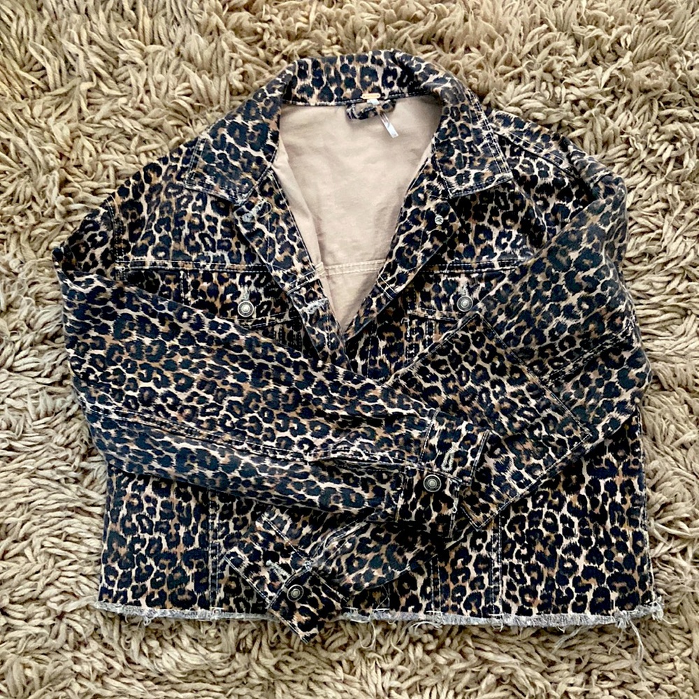 Free People denim leopard print jacket